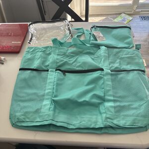 Bag And Carry Teal Green Turquoise Large Beach Bag With Pockets